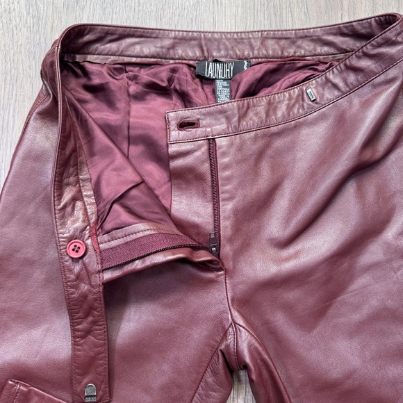 Laundry By Shelli Segal Burgundy Vintage Leather Flare Bootcut Pants - Size 4 - Picture 9 of 13